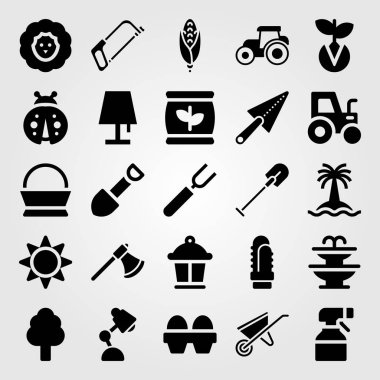 Bahçe vektör Icon set. kaktüs, kürek, ağaç ve püskürtme