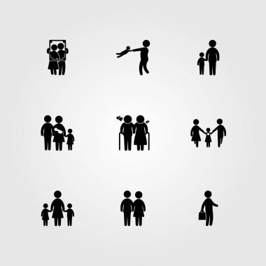 İnsanlar simge vektör ayarlayın. iki chields olan anne, anne ve oğlu, chield ve baba
