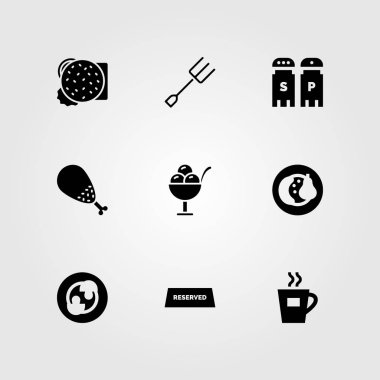 Restoran vektör Icon set. Çatal, dondurma, kahve fincanı ve tuz ve biber
