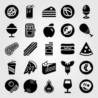 Yiyecek ve içecekler Icon set vektör. et, ıstakoz, bardak şarap ve çikolata