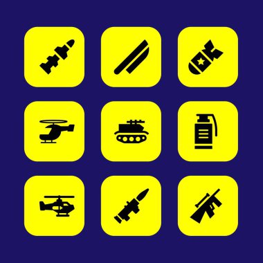 Askeri vektör Icon set. roket, bomba, bomba ve helikopter