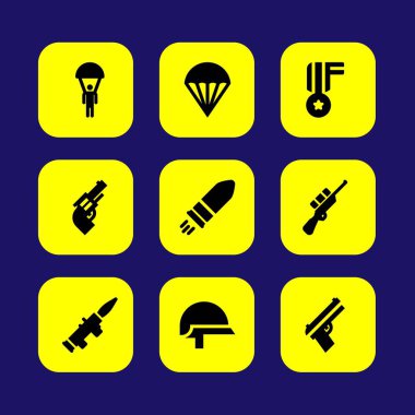 Silah vektör Icon set. kurşun, paraşüt, tabanca ve roket