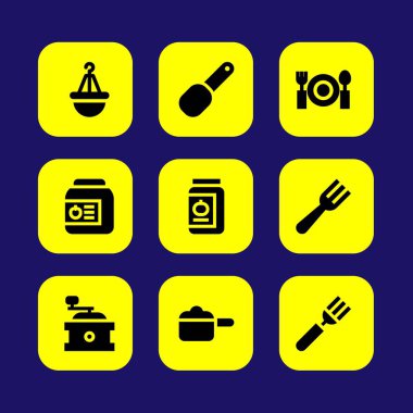 Mutfak vektör Icon set. pot, kaşık, çatal ve konserve