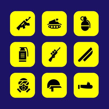 Silah vektör Icon set. silah, el bombası, bıçak ve tank