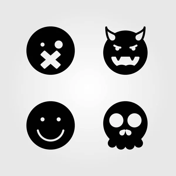 Emoties vector icon set. schedel, stil, glimlach en devil — Stockvector