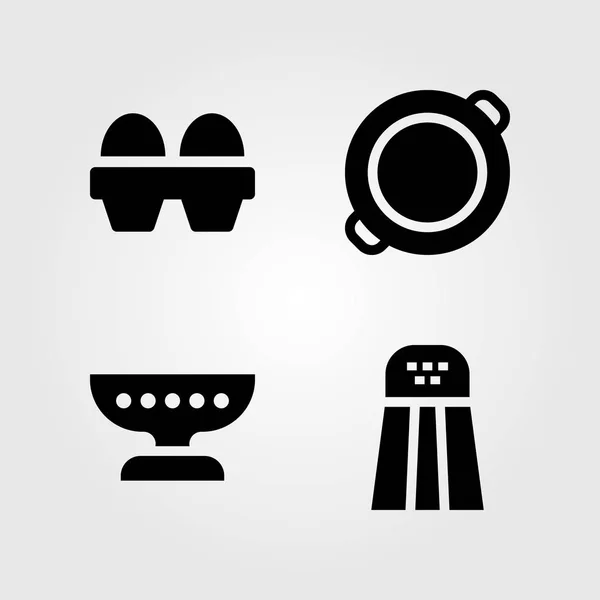 Кухонний вектор набір піктограм. сіль, яйця, паелья і солоний шейкер — стоковий вектор