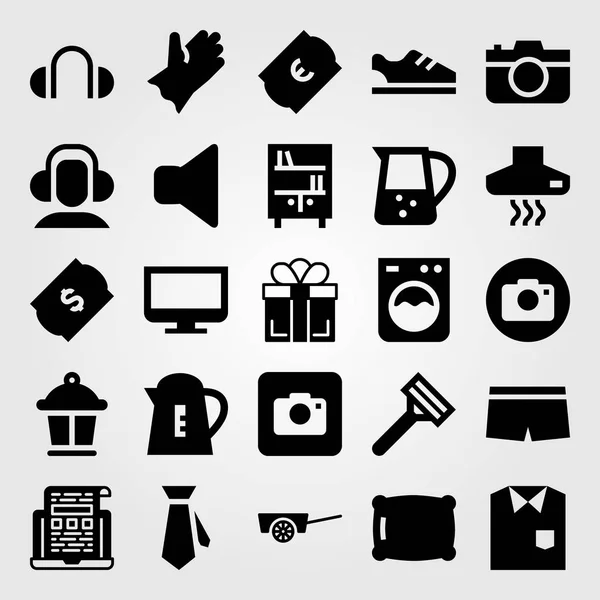Conjunto de ícones de vetor de compras. jarra, camisa, travesseiro e bilhete — Vetor de Stock