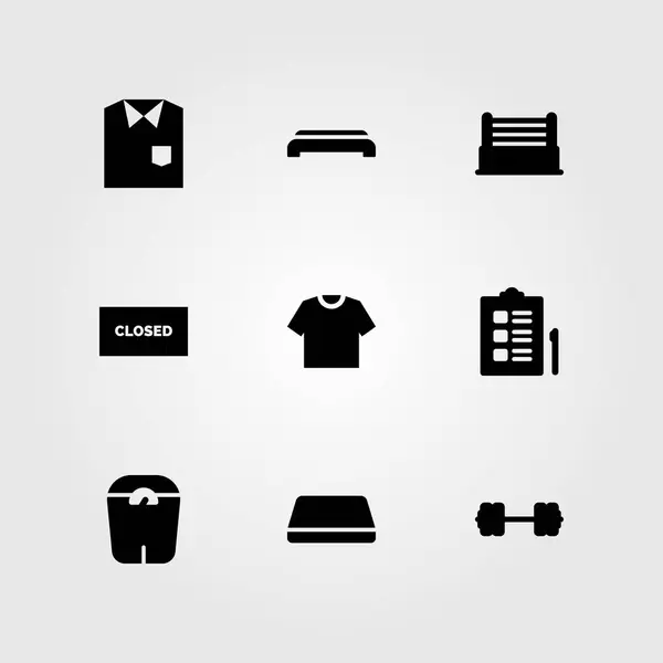 Ensemble d'icônes vectorielles fitness. tapis, chemise, fermé et anneau — Image vectorielle