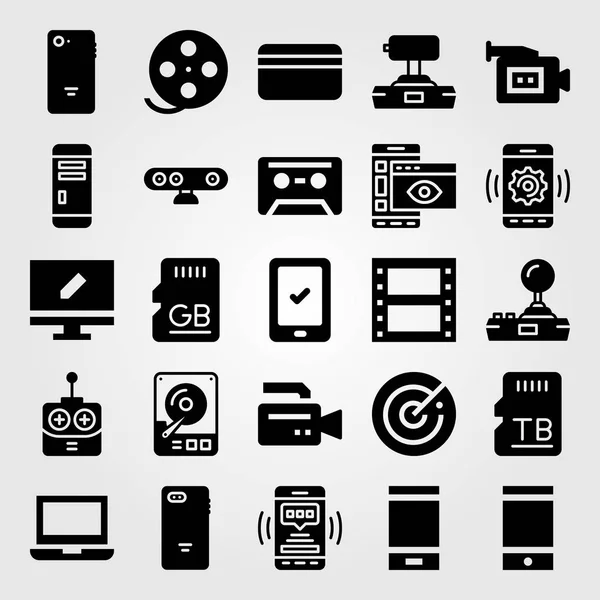 Technology vector icon set. memory, monitor, cassette and radar — Stock Vector