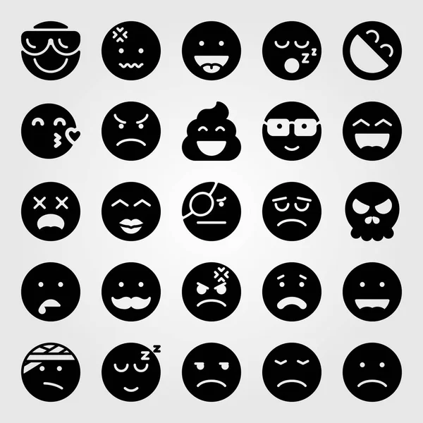 Emotions vector icon set. laugh, skull, sad and mustache — Stock Vector