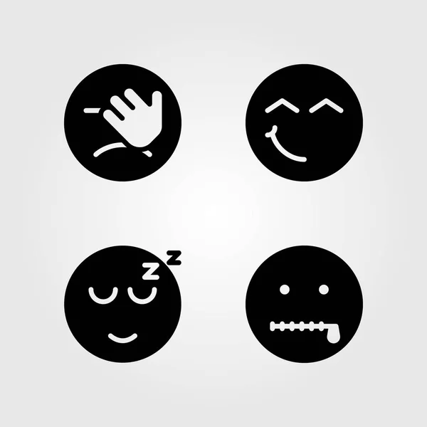 Emoties vector icon set. geheim, teleurstelling, slapen en glimlach — Stockvector