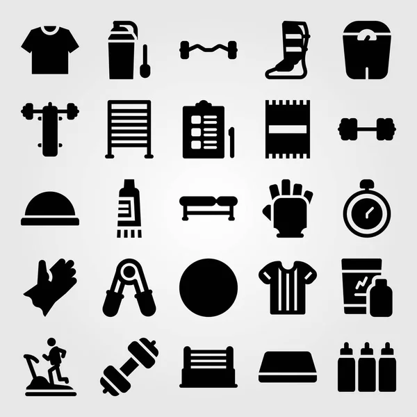 Fitness vektör Icon set. Shakes, Chronometre, denetim listesi ve bosu topu — Stok Vektör