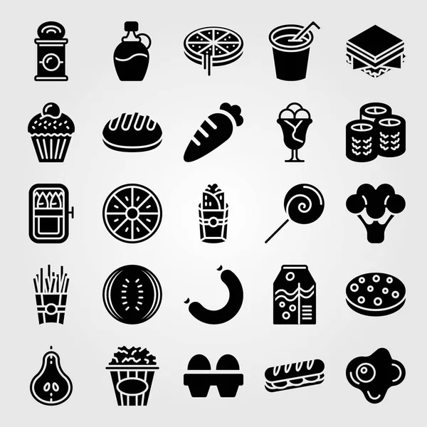 Wektor zestaw ikona jedzenie i napoje. brokuły, arbuz, kiełbasa i lody — Wektor stockowy