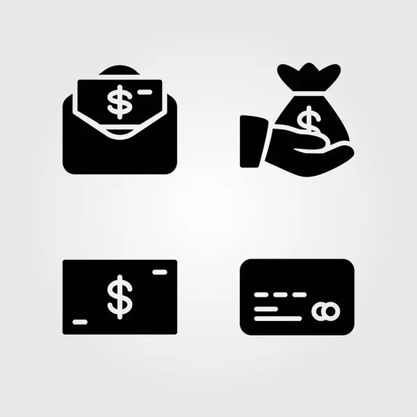 Conjunto de iconos de dinero. Ilustración vectorial dinero, bolsa de dinero, tarjeta de crédito y dólar — Archivo Imágenes Vectoriales