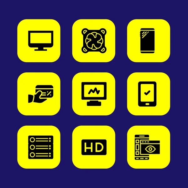 Set di icone vettoriali tecnologiche. smartphone, router, dispositivo di raffreddamento e computer — Vettoriale Stock