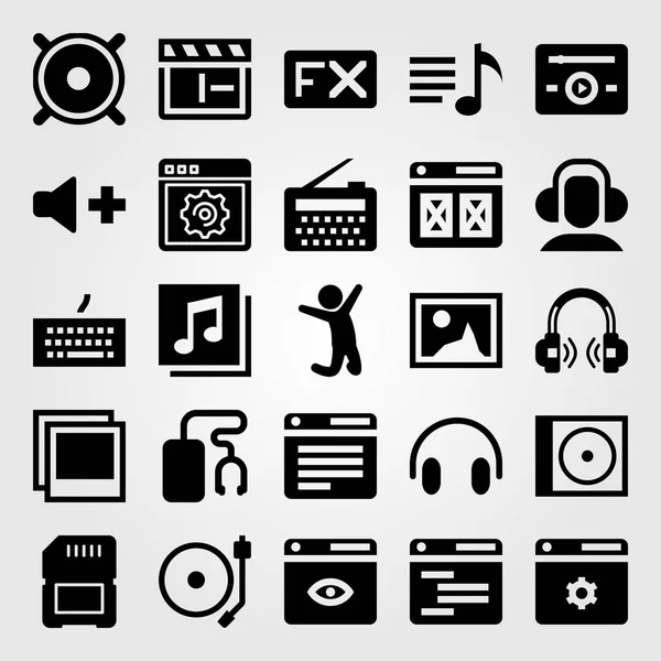 Conjunto de iconos de vector multimedia. clapperboard, teclado, quaver y memoria — Vector de stock
