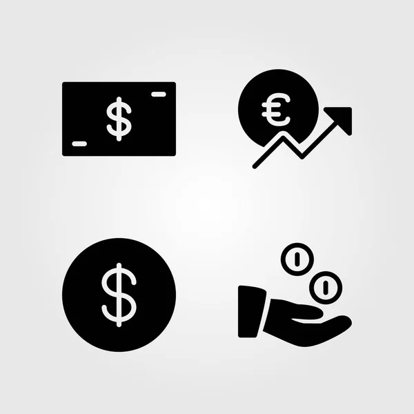 Ícones de dinheiro configurados. Ilustração vetorial dólar moeda, dólar, euro e dinheiro —  Vetores de Stock