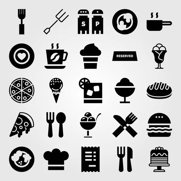 Restaurante vector icono conjunto. reservado, helado, taza de café y tenedor — Archivo Imágenes Vectoriales