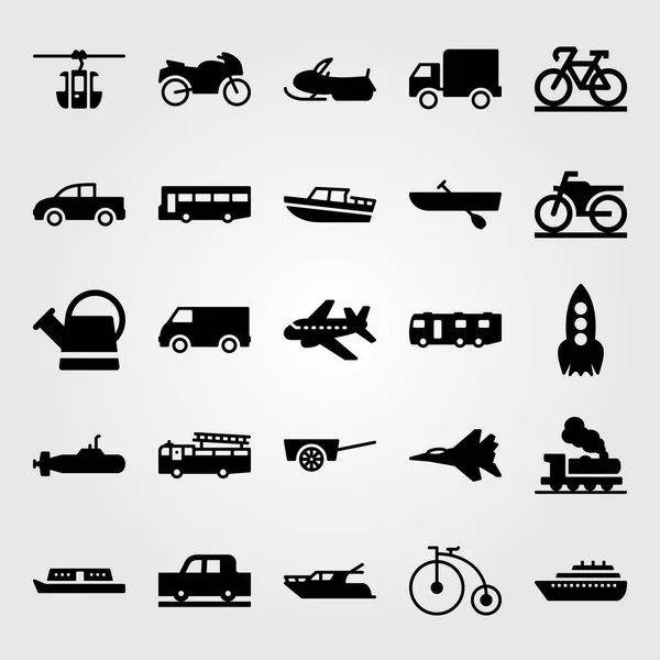 Conjunto de iconos de vector de transporte. barco, coche, furgoneta y caravana — Vector de stock