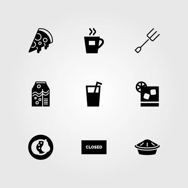 Restaurante vector icono conjunto. cóctel, cerrado, jugo y pizza — Vector de stock