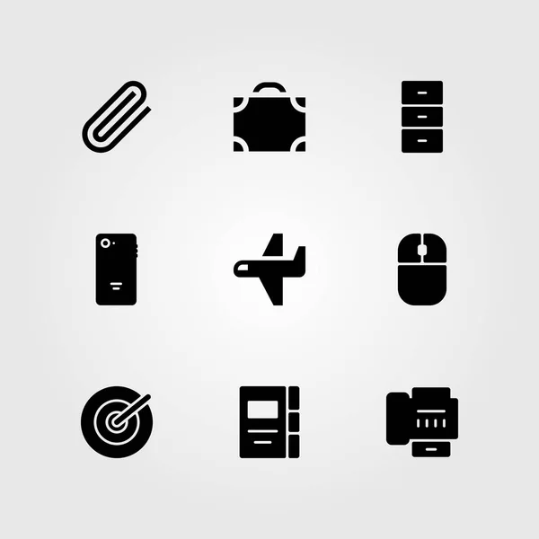 Ensemble d'icônes vectorielles d'affaires. fax, avion, cible et souris — Image vectorielle