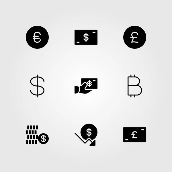 Signo vector icono conjunto. libra esterlina, moneda, euro y dólar — Vector de stock