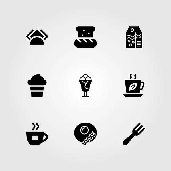 Restoran vektör Icon set. Kahvaltı, çay bardağı, çatal ve portakal suyu — Stok Vektör