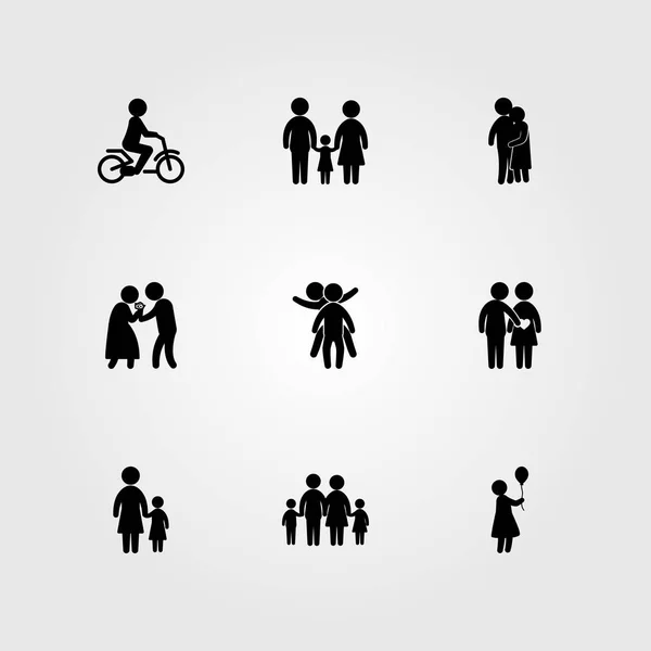 Icono humano vector conjunto. mujer, padre, abrazos y madre — Vector de stock