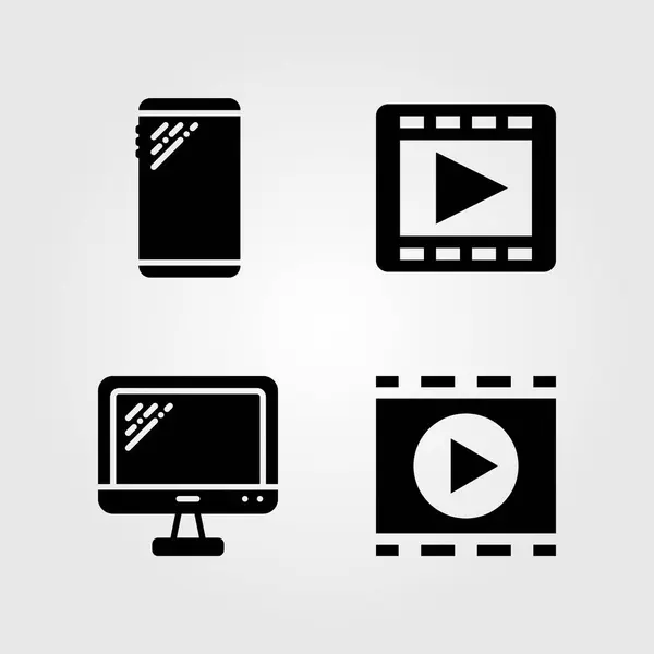 Icone tecnologiche impostate. smartphone illustrazione vettoriale, tv, lettore di film e monitor — Vettoriale Stock
