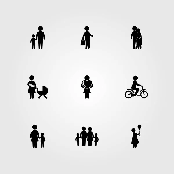 Humans icon set vector. mother with baby, mom, son and father