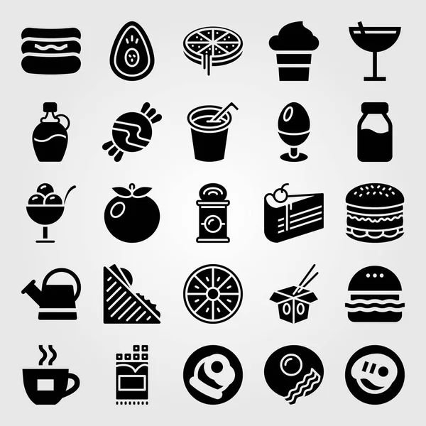 Conjunto de ícones vetoriais Food And Drinks. sorvete, xícara de café, doces e pizza — Vetor de Stock