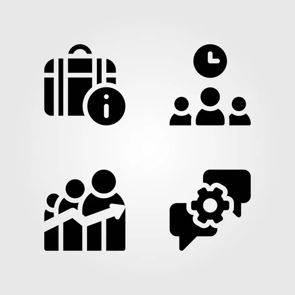 Set di icone vettoriali di discussione. lavoro, progresso, discussione e tempo — Vettoriale Stock