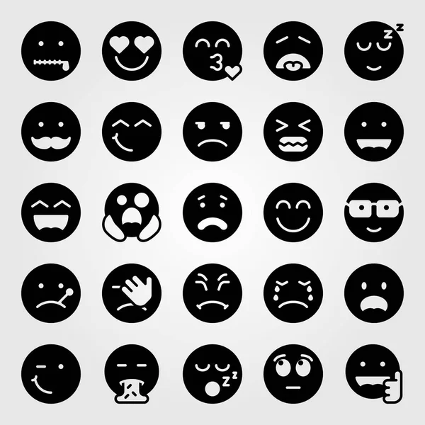 Set ikon vektor emosi. muntah, terkejut, tersenyum dan tertawa - Stok Vektor