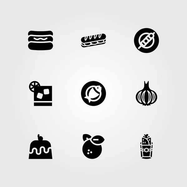 食物和饮料矢量图标集。大蒜, 鱼, 肉串和热狗 — 图库矢量图片