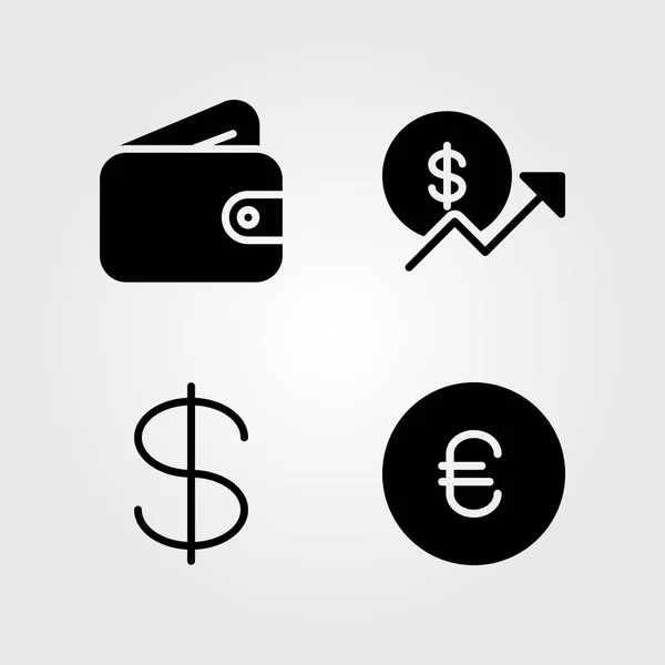 Conjunto de iconos de dinero. Ilustración vectorial euro, moneda, billetera y dólar — Vector de stock