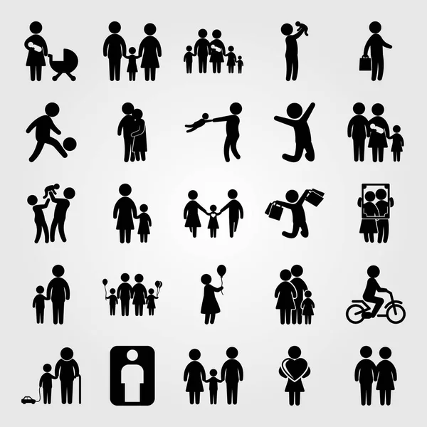 Humans vector icon set. family, mother and son, businessman and mother — Stock Vector