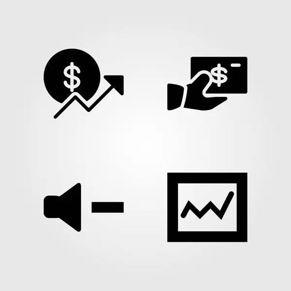 Botones iconos establecidos. Análisis de ilustración vectorial, moneda, volumen y dólar — Vector de stock