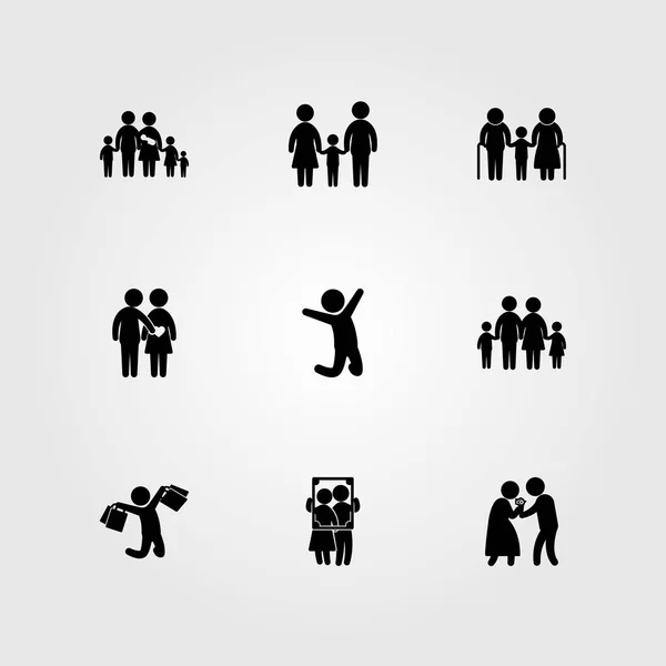 Mens pictogrammenset vector. kinderen, grote familie, liefde en jongen — Stockvector