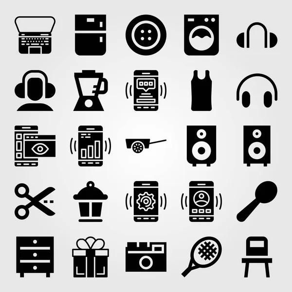 Winkelen vector icon set. wasmachine, tennisracket, spreker en kar — Stockvector