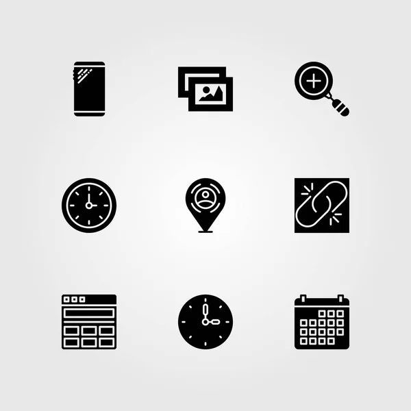 Conjunto de ícones vetoriais essenciais. smartphone, navegador, link quebrado e espaço reservado — Vetor de Stock