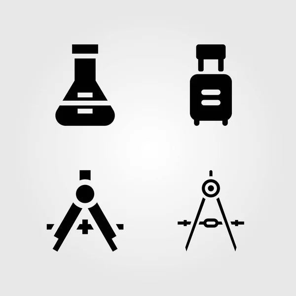 Education icons set. Vector illustration flask, compass and trolley — Stock Vector
