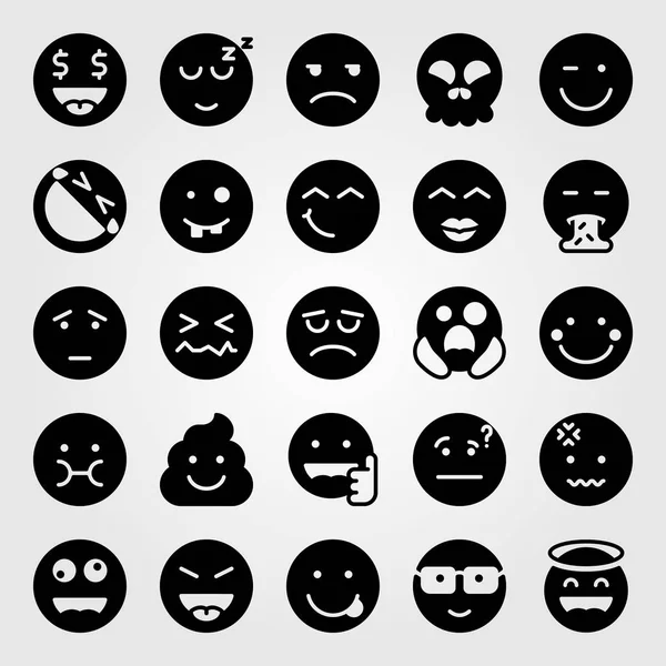 Emotions vector icon set. kiss, tongue, dizzy and skull — Stock Vector