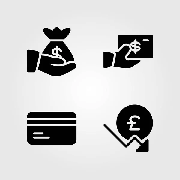 Ícones de dinheiro configurados. ilustração vetorial saco de dinheiro, dólar, cartão de crédito e libra esterlina — Vetor de Stock