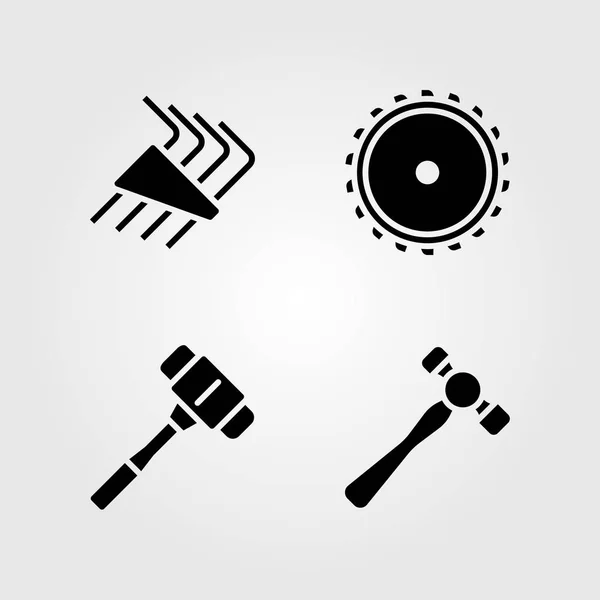 Werkzeuge Icons gesetzt. Vektor-Illustration Inbusschlüssel, Hammer, Sägeblatt und Hammer — Stockvektor