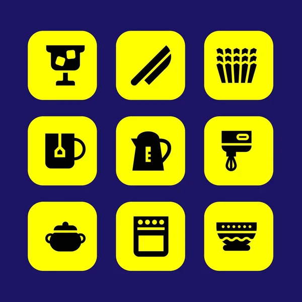 Mutfak vektör Icon set. su ısıtıcı, fırın, kalıp ve kase — Stok Vektör