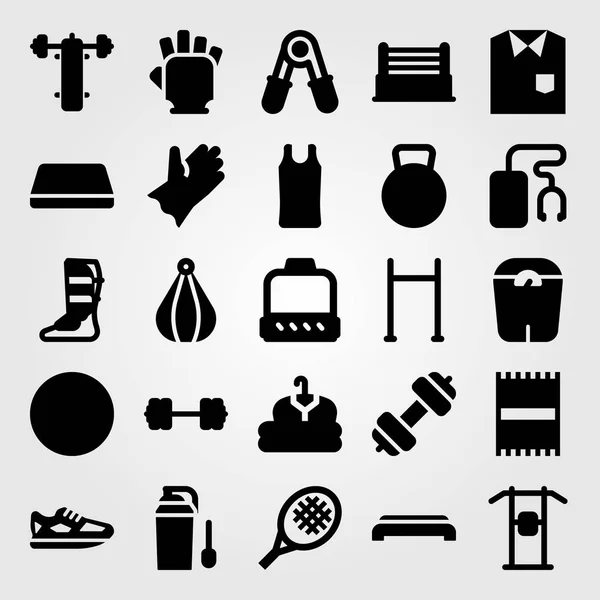 Fitness vektör Icon set. protein, havlu, kettlebell ve adım — Stok Vektör