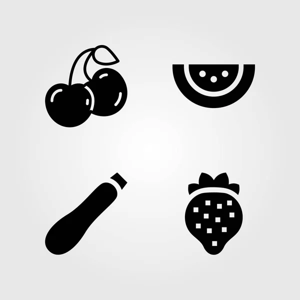 Набор векторных значков фруктов и овощей. вишня, кабачок, клубника и вишня — стоковый вектор
