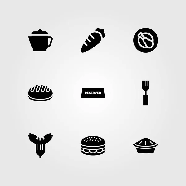 Набор векторных значков ресторана. чайник, колбаса, пирог и зарезервированы — стоковый вектор