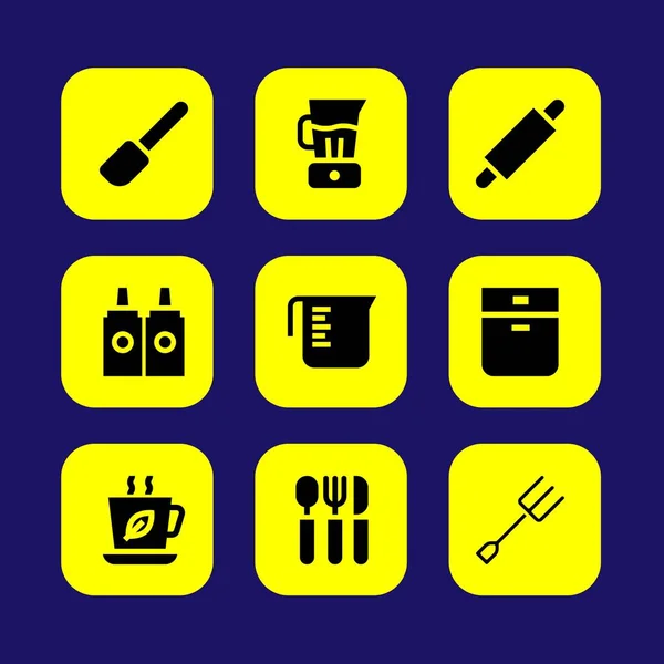 Mutfak vektör Icon set. Soslar, çatal, fırın ve raket — Stok Vektör