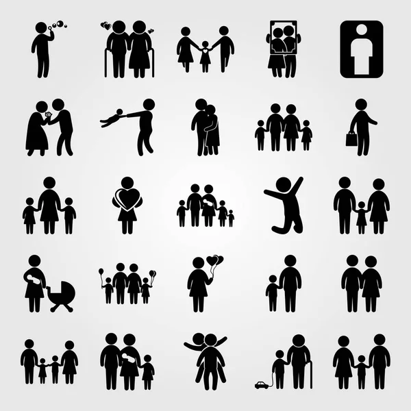 İnsanlar Icon set vektör. çocuk, çerçeve, kalp ve baba kadın ile